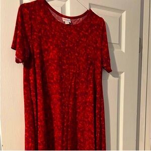 Red Patterned LulaRoe Dress-perfect shade of red for holidays!